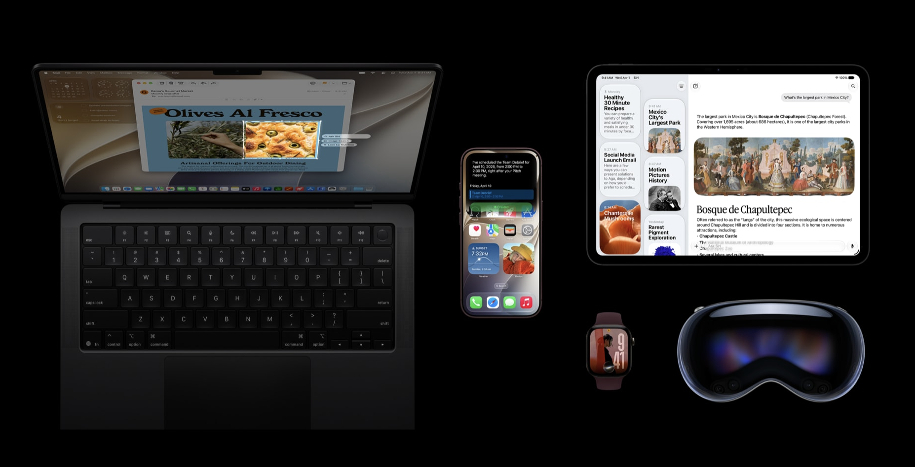 맥북, 아이폰, 아이패드와 애플워치, 비전 프로에 표시된 새 Siri와 Apple Intelligence 기능